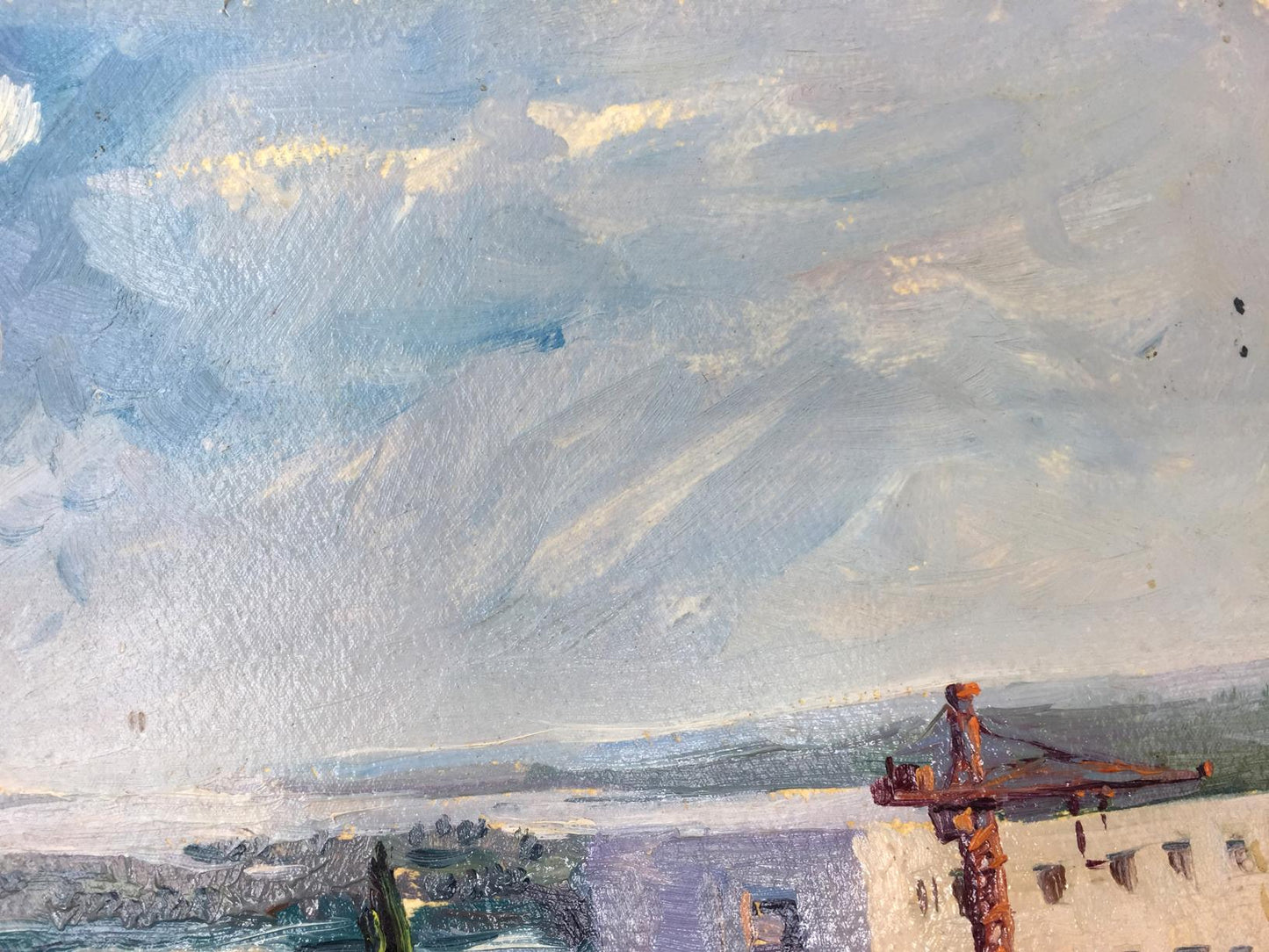 Weathered rust crane oil painting original building artwork