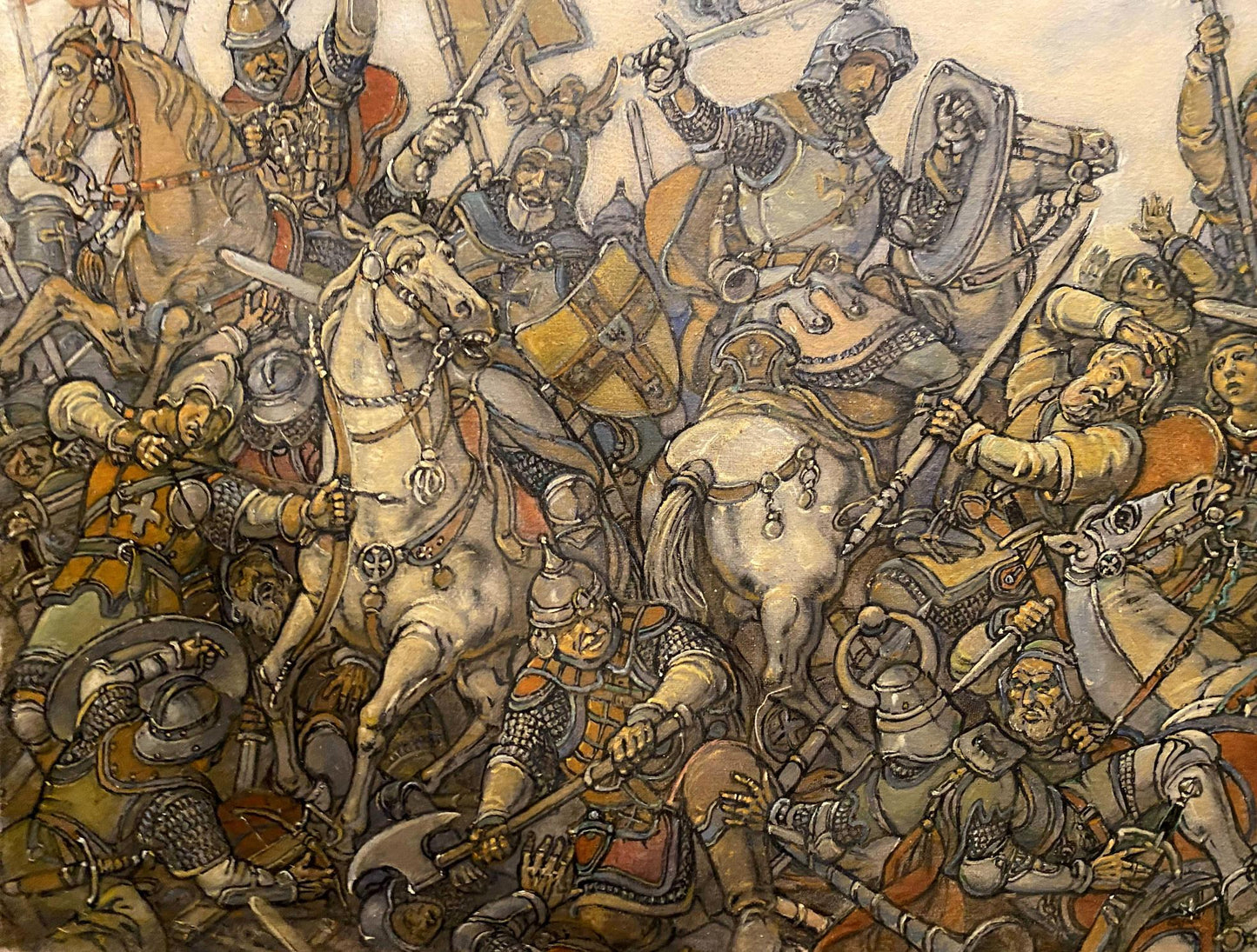 Oil painting Glorious Fight by Litvinov Oleg Arkad’yevich medieval battle scene