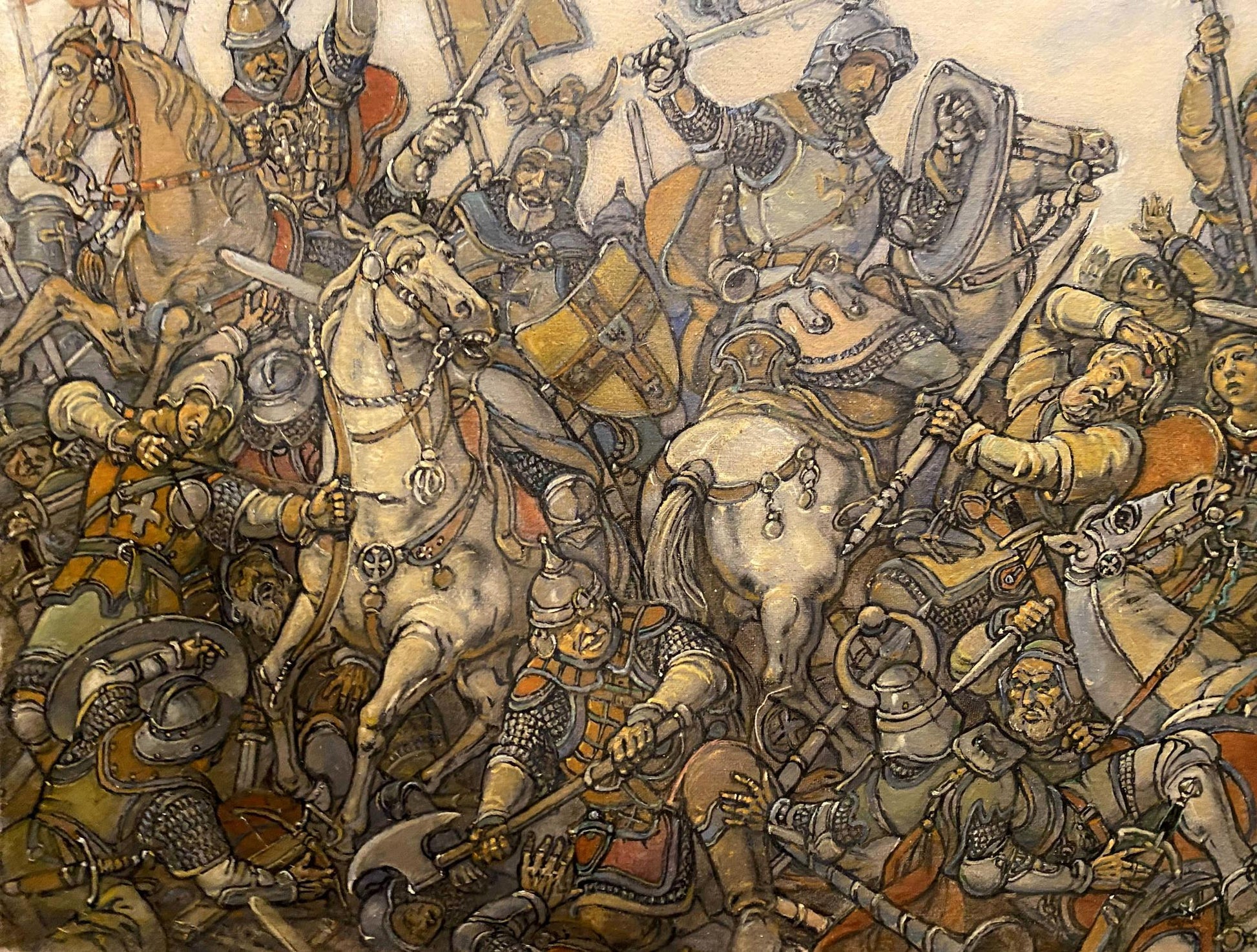 Oil painting Glorious Fight by Litvinov Oleg Arkad’yevich medieval battle scene