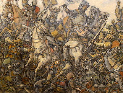 Oil painting Glorious Fight by Litvinov Oleg Arkad’yevich medieval battle scene