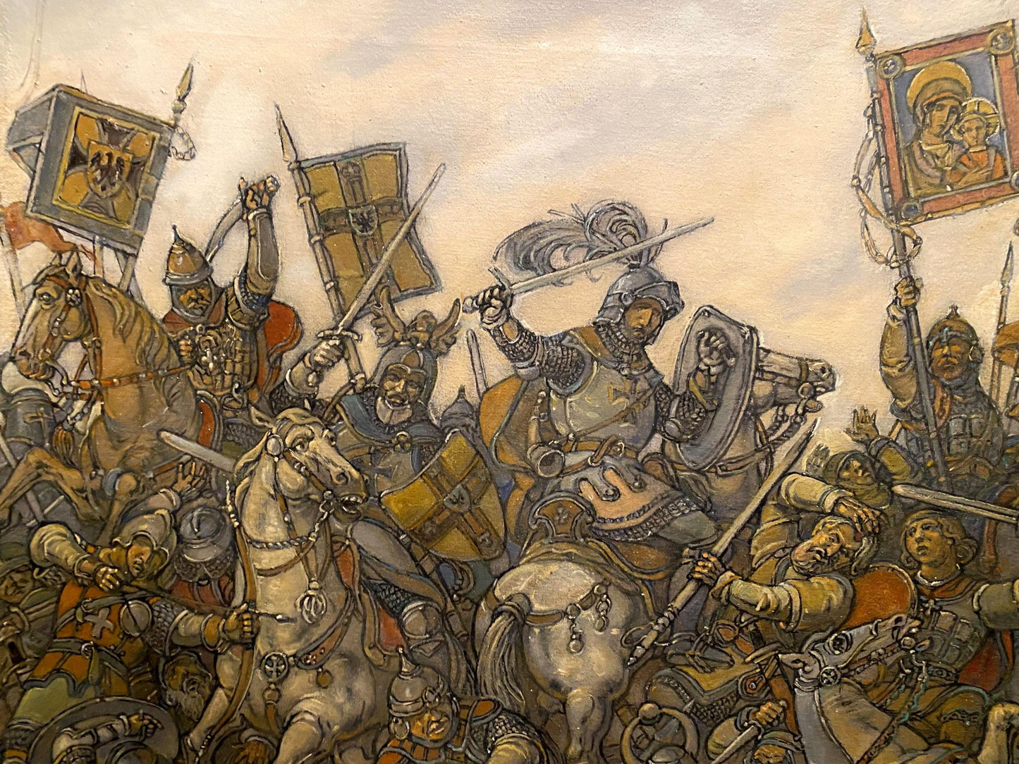 Oil painting Glorious fight by Litvinov Oleg Arkad’yevich medieval cavalry battle