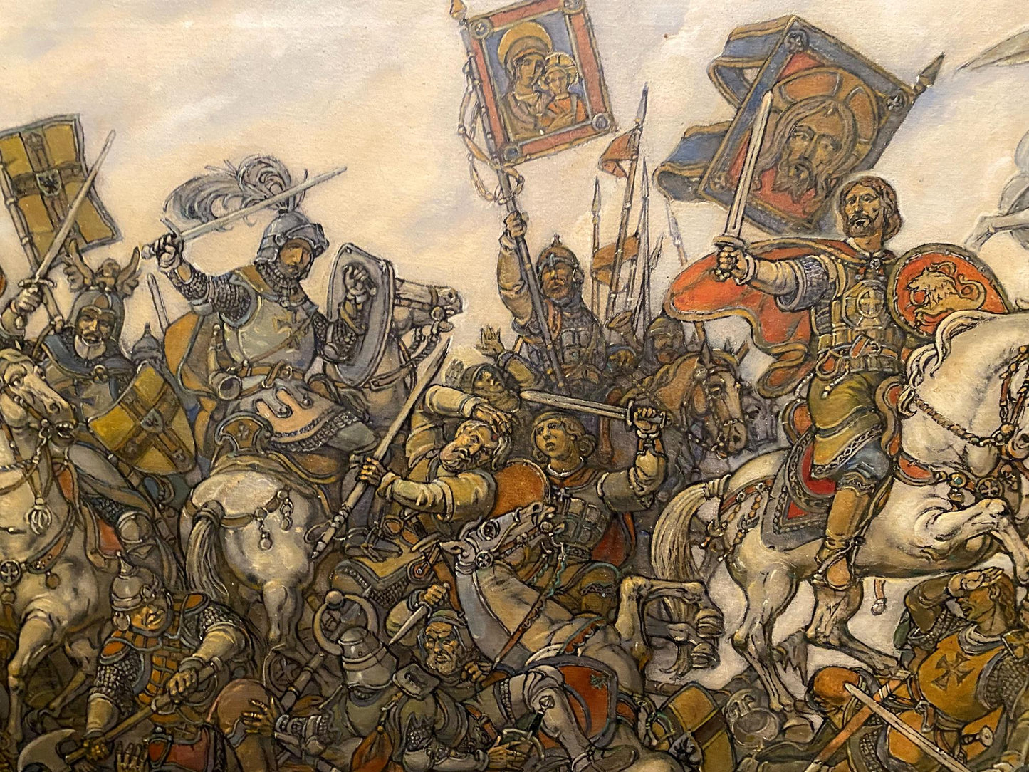 Oil painting Glorious fight by Litvinov Oleg Arkad’yevich medieval cavalry battle