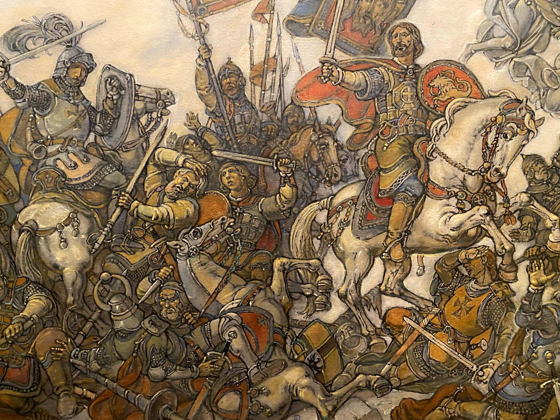 Oil painting Glorious fight by Litvinov Oleg Arkad’yevich medieval battle scene