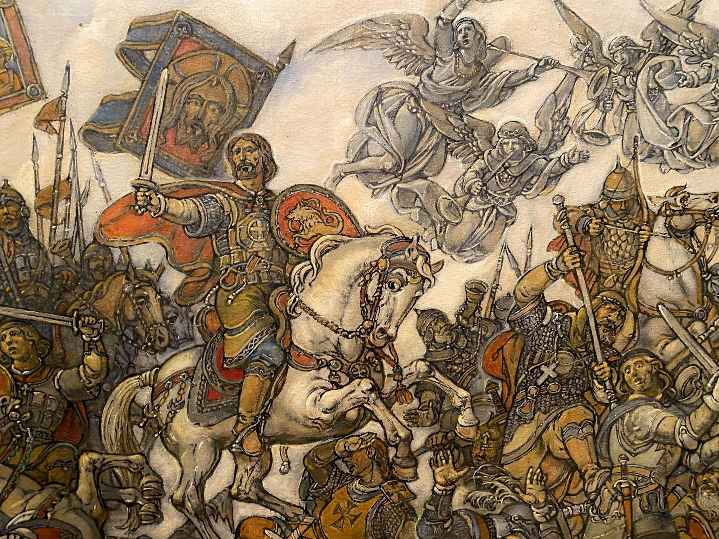 Oil painting Glorious fight by Litvinov Oleg Arkad’yevich: medieval battle mural