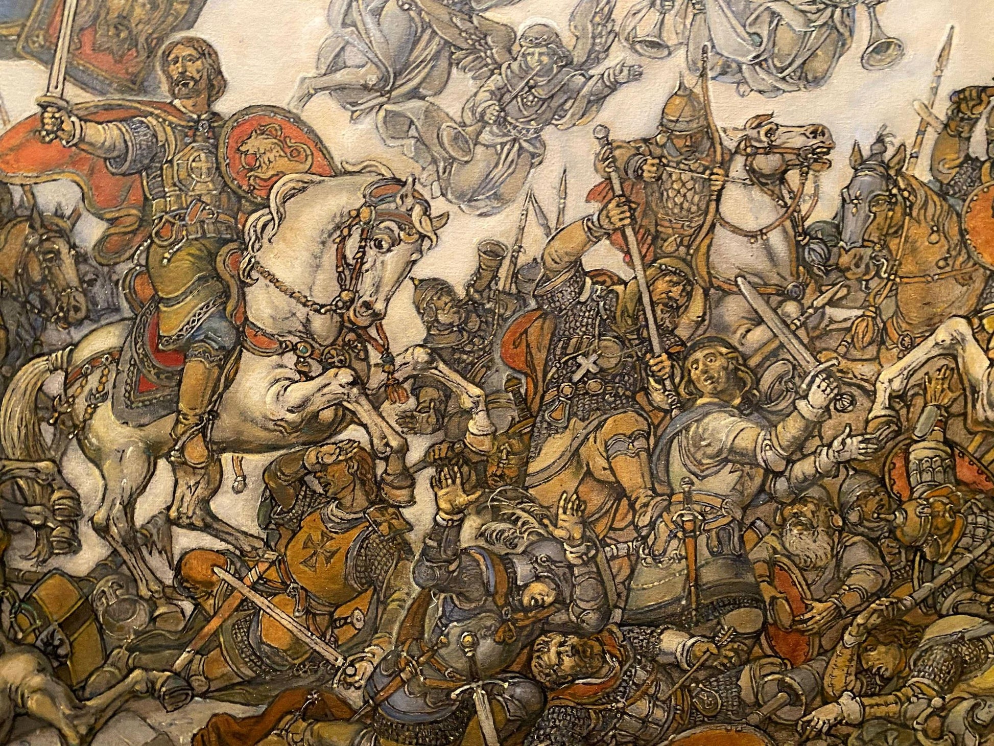 Oil painting Glorious fight by Litvinov Oleg Arkad’yevich, dynamic medieval battle