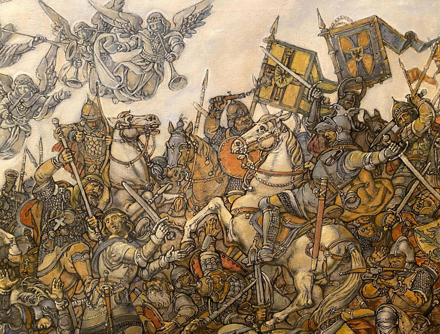 Oil painting Glorious fight by Litvinov Oleg Arkad’yevich: medieval knights battle