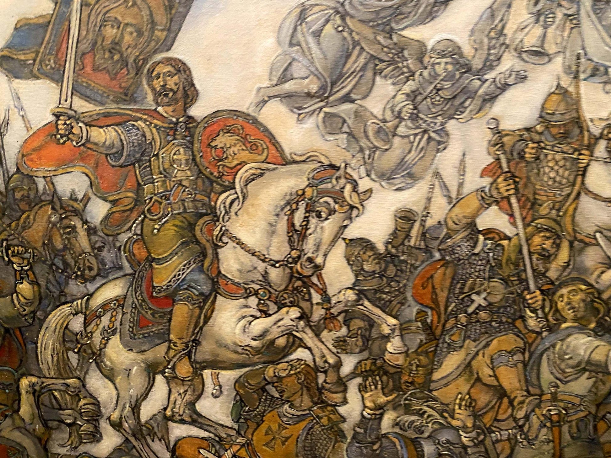 Oil painting Glorious fight by Litvinov Oleg Arkad’yevich: knight on white horse