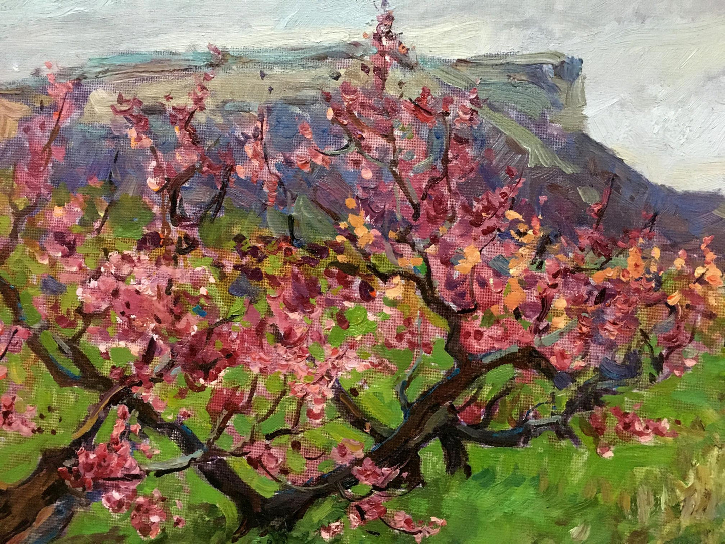 Vibrant impressionist oil painting of blooming tree by Petr Kuzmich Stolyarenko