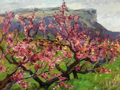 Vibrant impressionist oil painting of blooming tree by Petr Kuzmich Stolyarenko