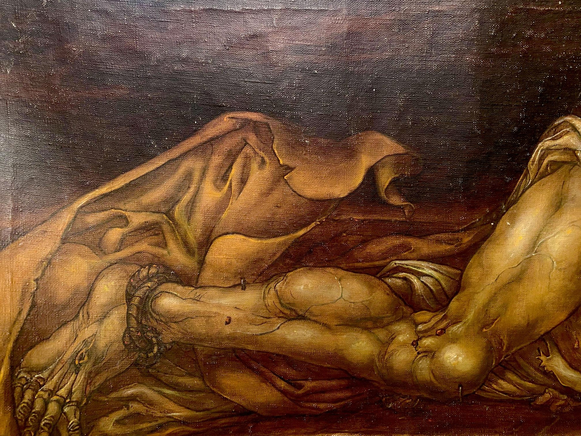 Oil painting Dead Christ by Litvinov Oleg Arkad’yevich, surreal intertwined forms