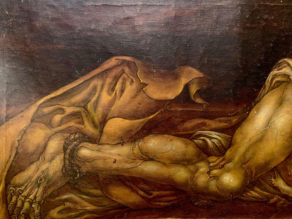 Oil painting Dead Christ by Litvinov Oleg Arkad’yevich, surreal intertwined forms