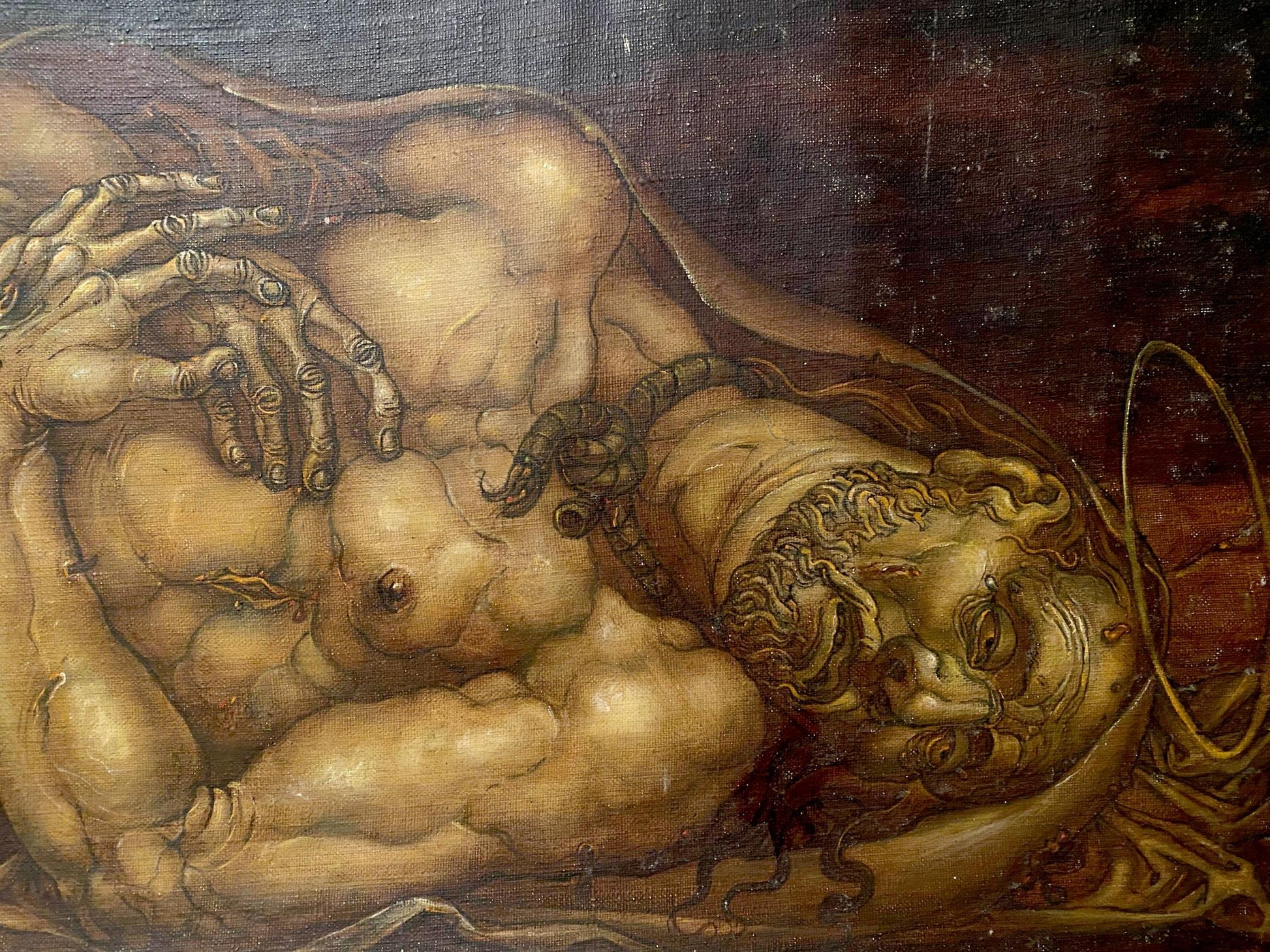 Oil painting Dead Christ by Litvinov Oleg Arkad’yevich, muscular nude figure