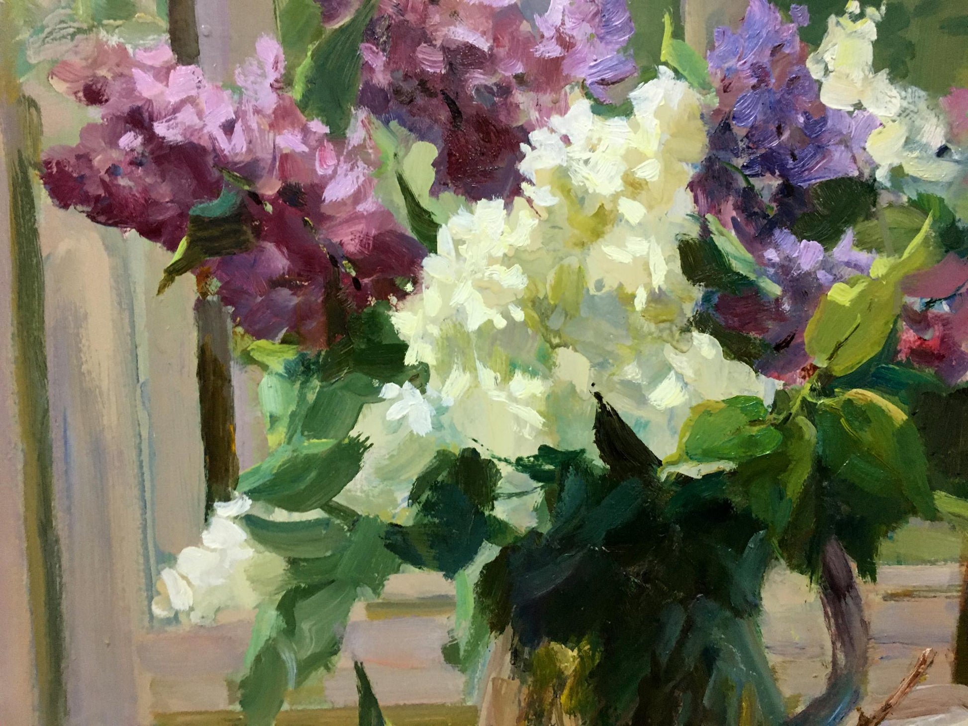 Oil painting Morning mood by Mykola Fedorovych Chulko: lilacs in vase