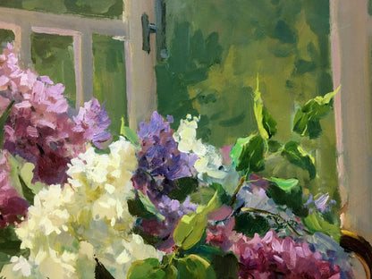 Oil painting Morning mood by Mykola Fedorovych Chulko: vibrant lilac bouquet