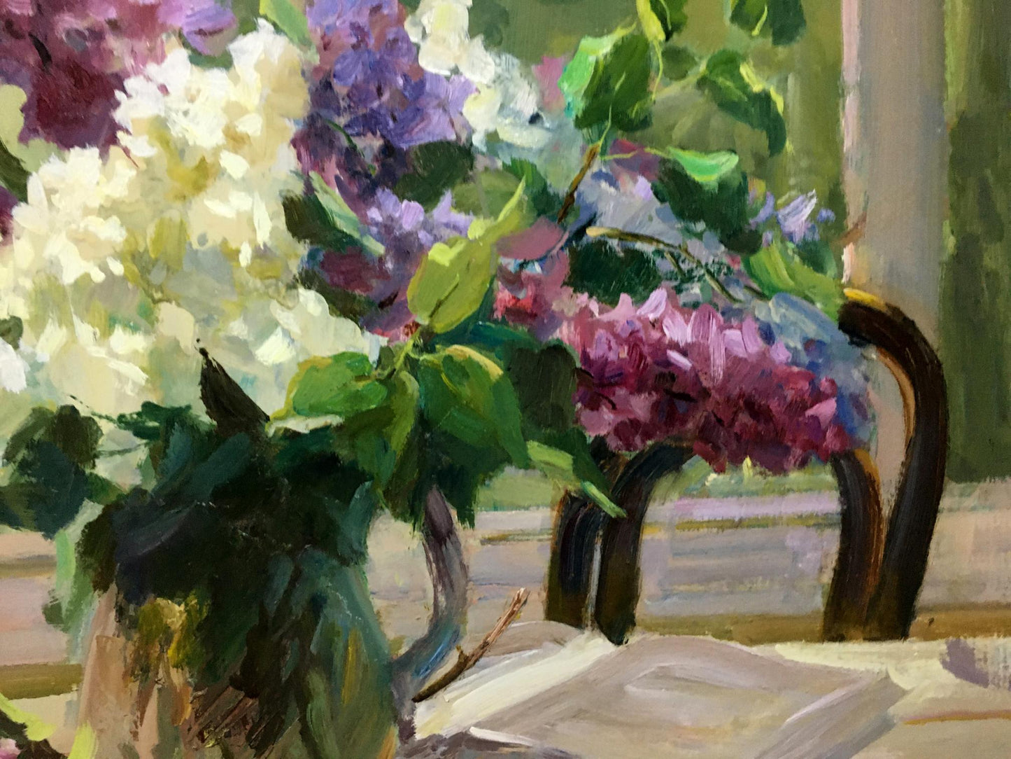 Oil painting Morning Mood by Mykola Fedorovych Chulko: lilacs in vase
