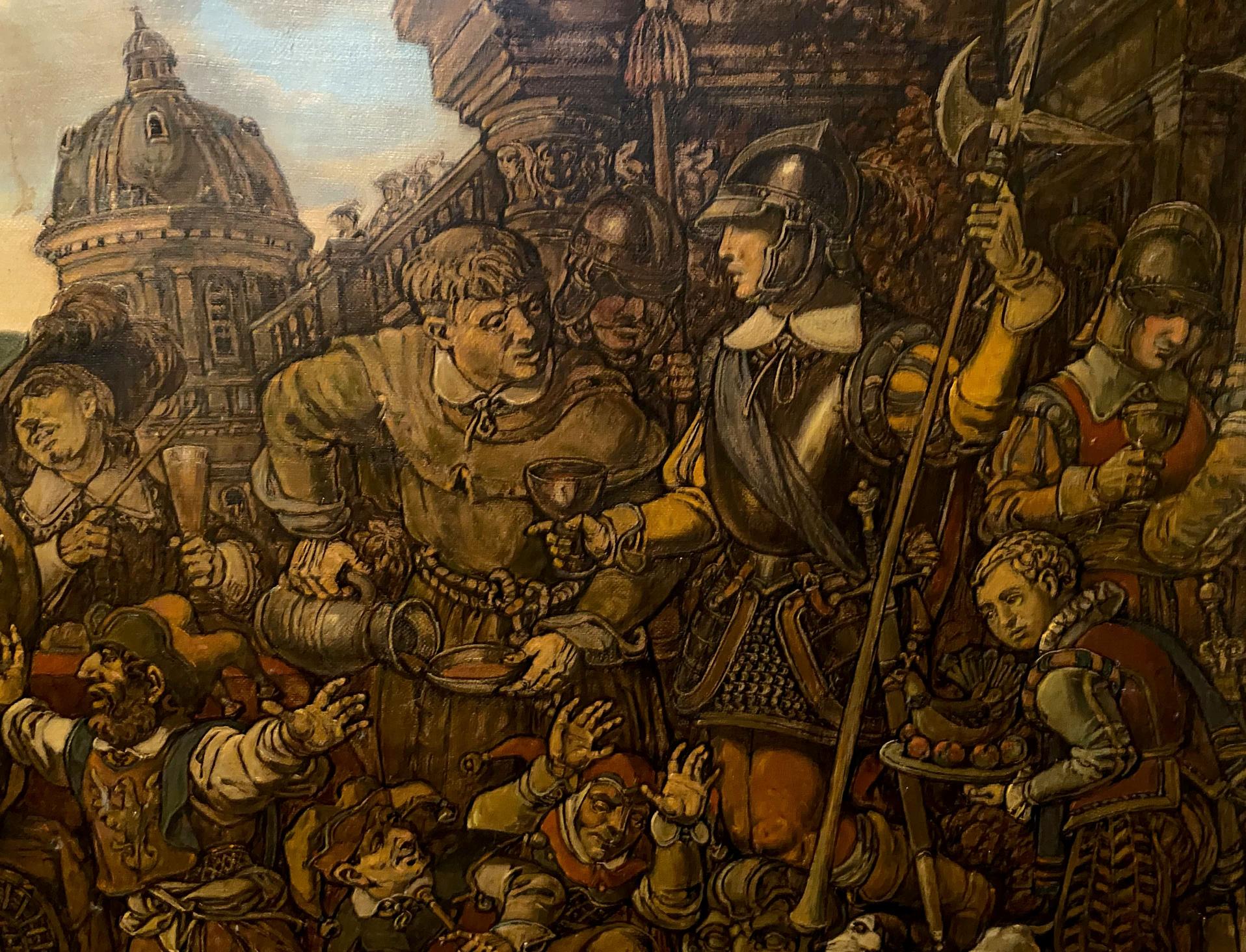 Oil painting The feasting by Litvinov Oleg Arkad’yevich, bustling historical scene