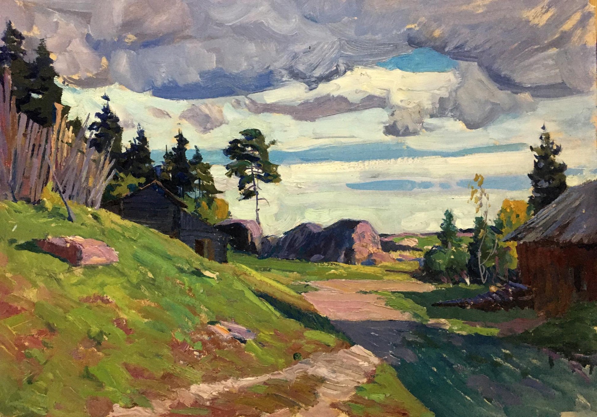 Oil painting Cloudy day in the village by Anatoly Fomin