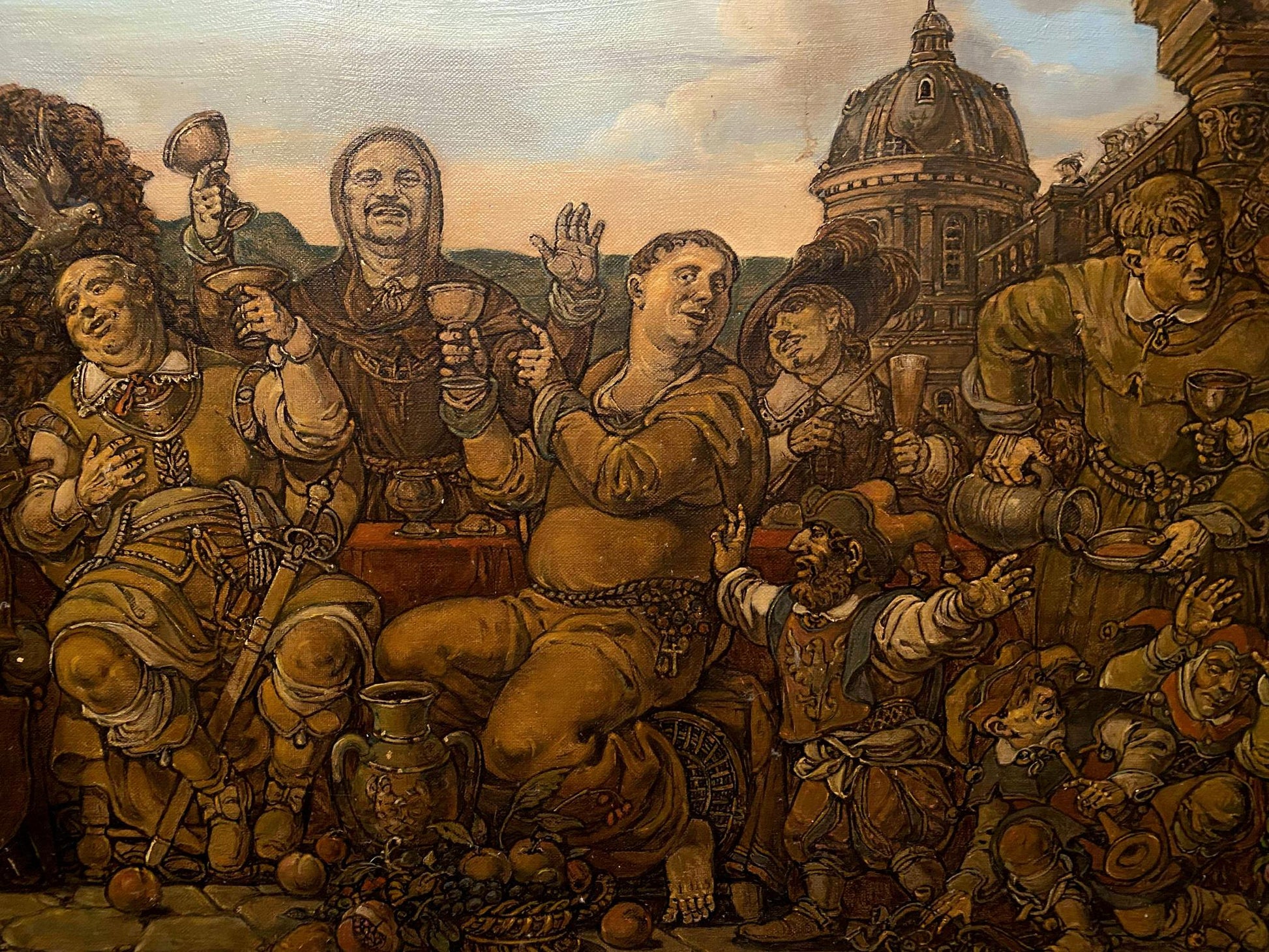 Oil painting of medieval feast by Litvinov Oleg Arkad’yevich