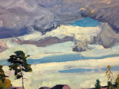 Oil painting Cloudy day in the village by Anatoly Fomin snowy landscape