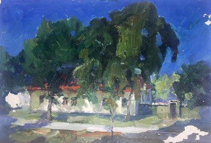 Vibrant impressionistic oil painting of House museum Georgy Petrovich Petrov