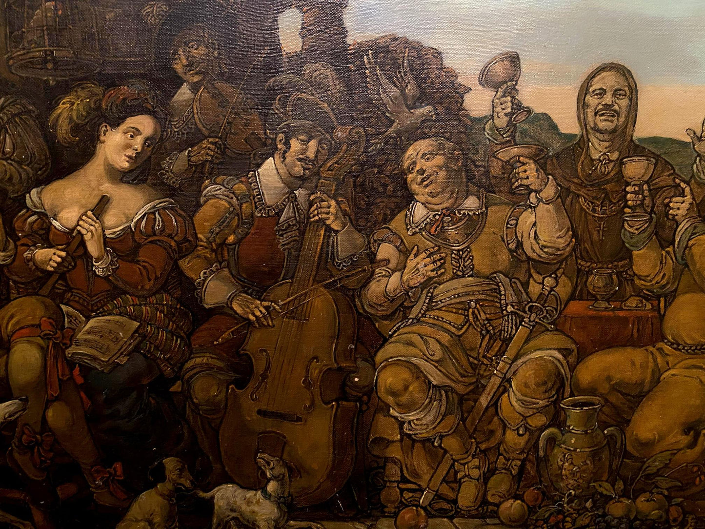 Oil painting by Litvinov Oleg Arkad’yevich: medieval banquet with double bass musician