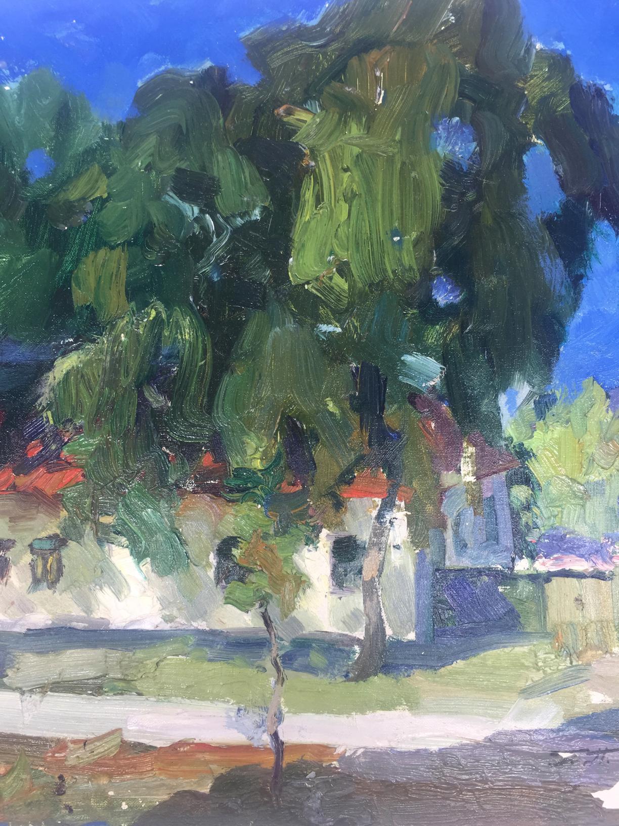 Vibrant impressionist oil painting of leafy tree by Georgy Petrovich Petrov, House museum