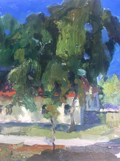 Vibrant impressionist oil painting of leafy tree by Georgy Petrovich Petrov, House museum