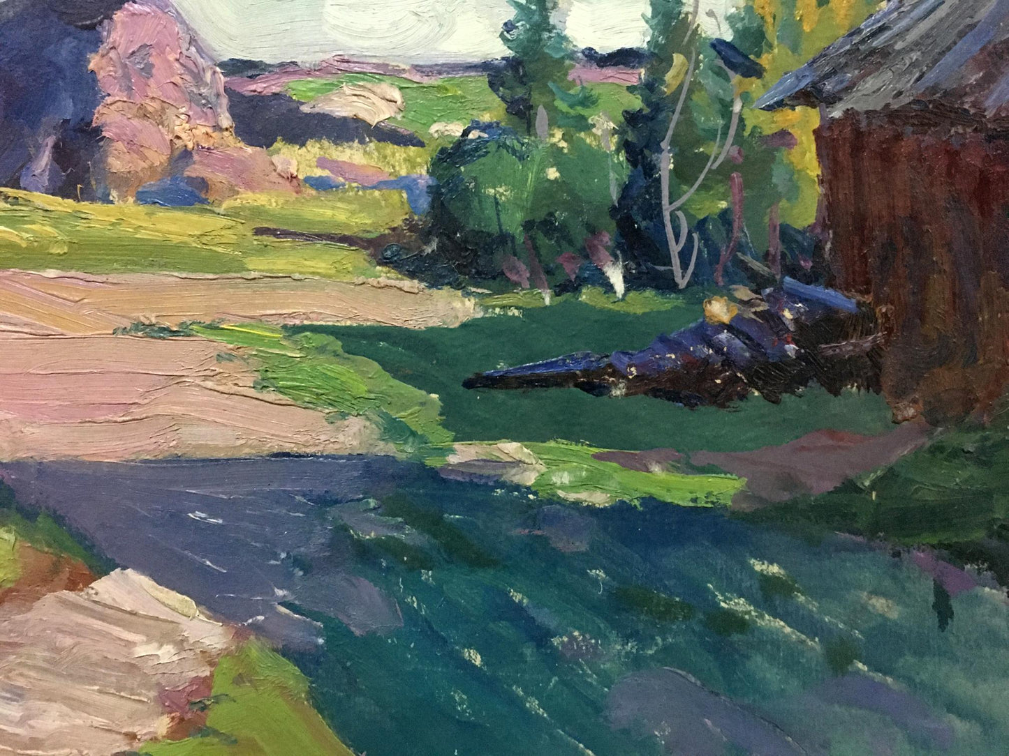 Vibrant impressionistic oil painting Cloudy day in the village by Anatoly Fomin