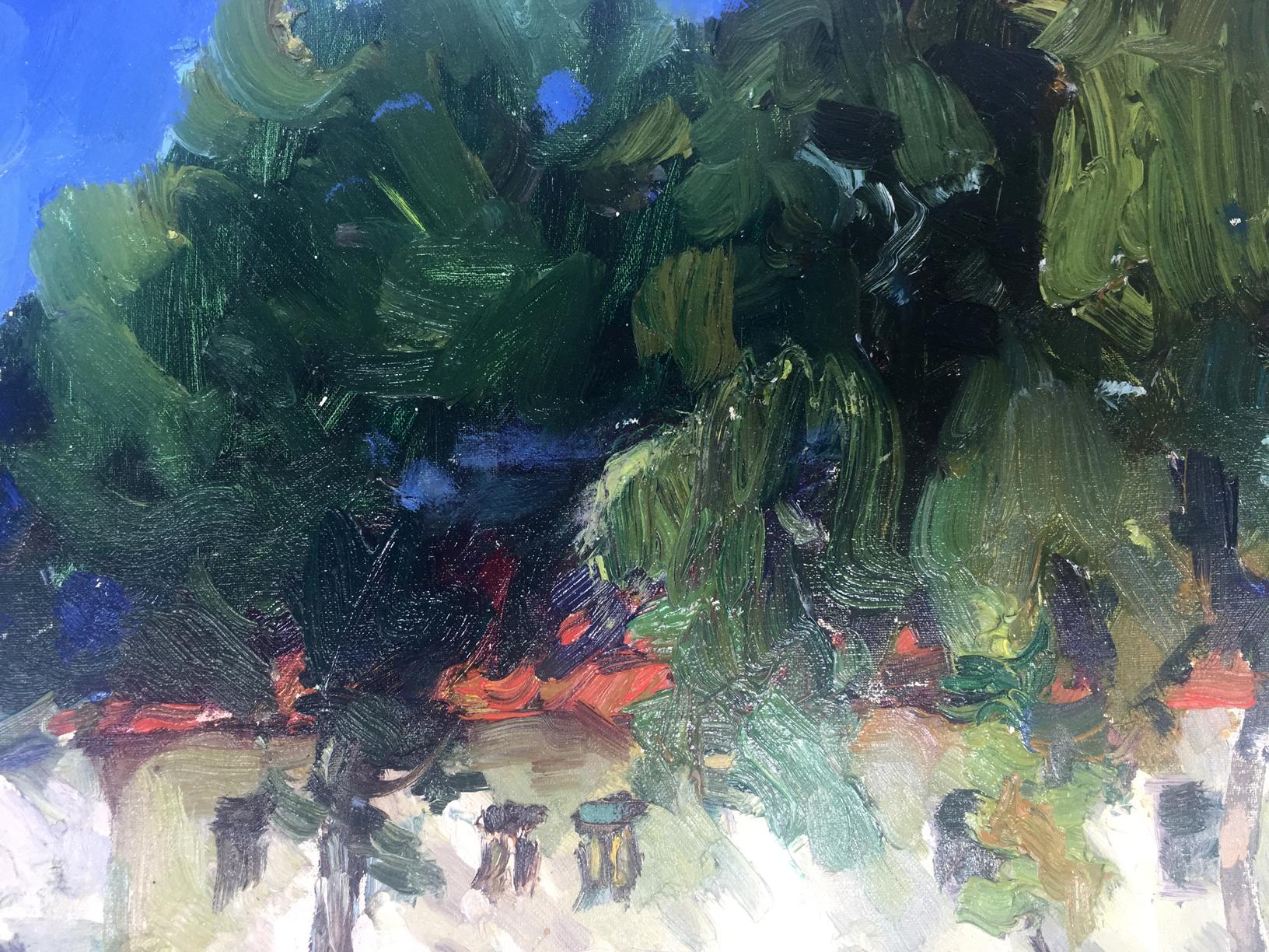 Vibrant impressionist oil painting of lush green trees by Georgy Petrovich Petrov, Oil painting House museum