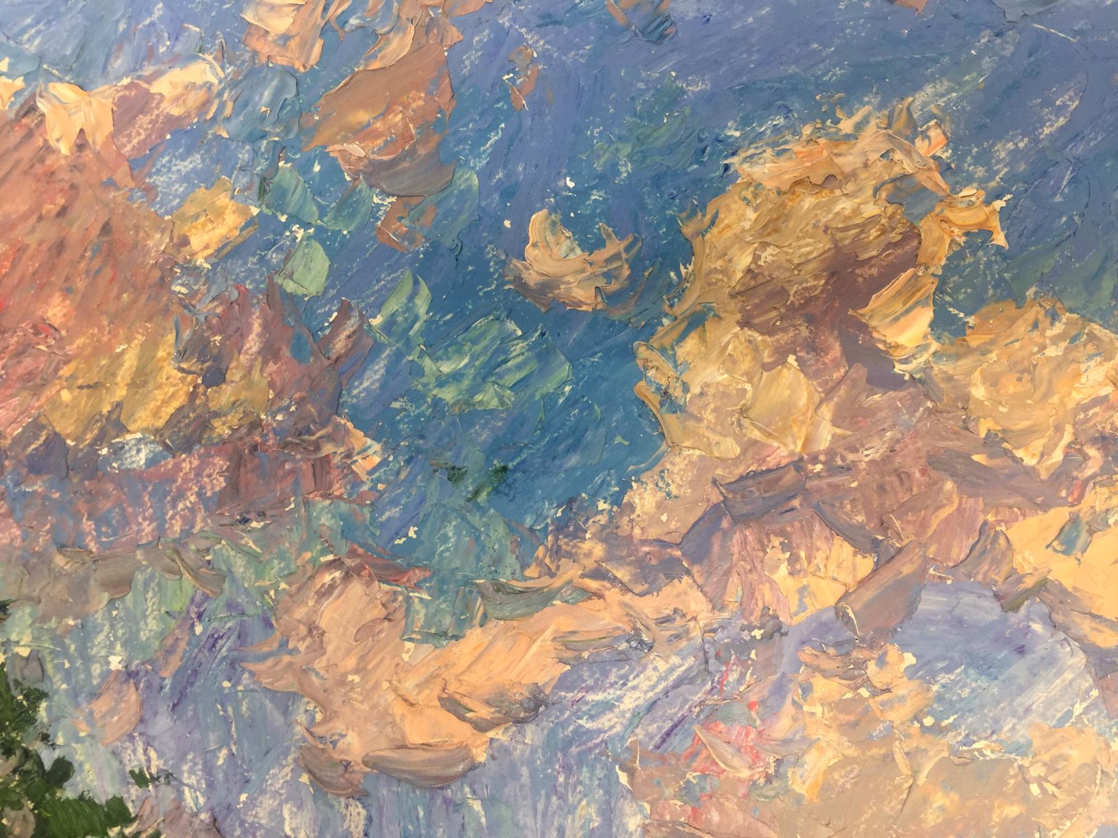 Oil painting Nature by Victor Grigorievich Sevastyanov, abstract blue yellow brown