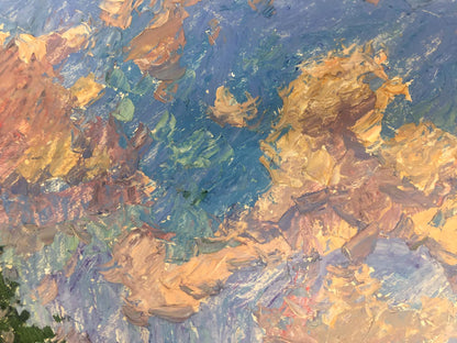 Oil painting Nature by Victor Grigorievich Sevastyanov, abstract blue yellow brown