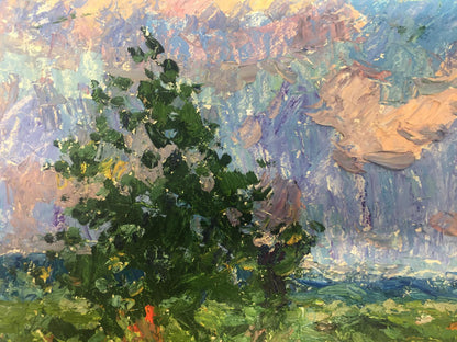 Vibrant impressionist oil painting of lush green tree by Victor Grigorievich Sevastyanov