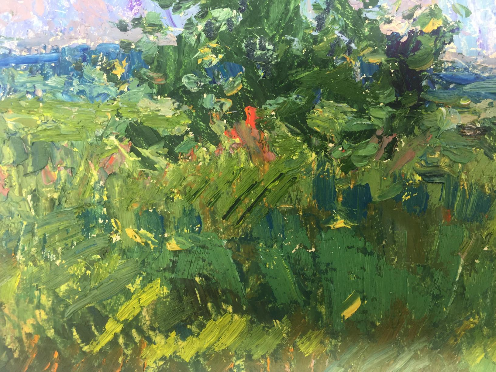 Oil painting of vibrant green foliage by Victor Grigorievich Sevastyanov