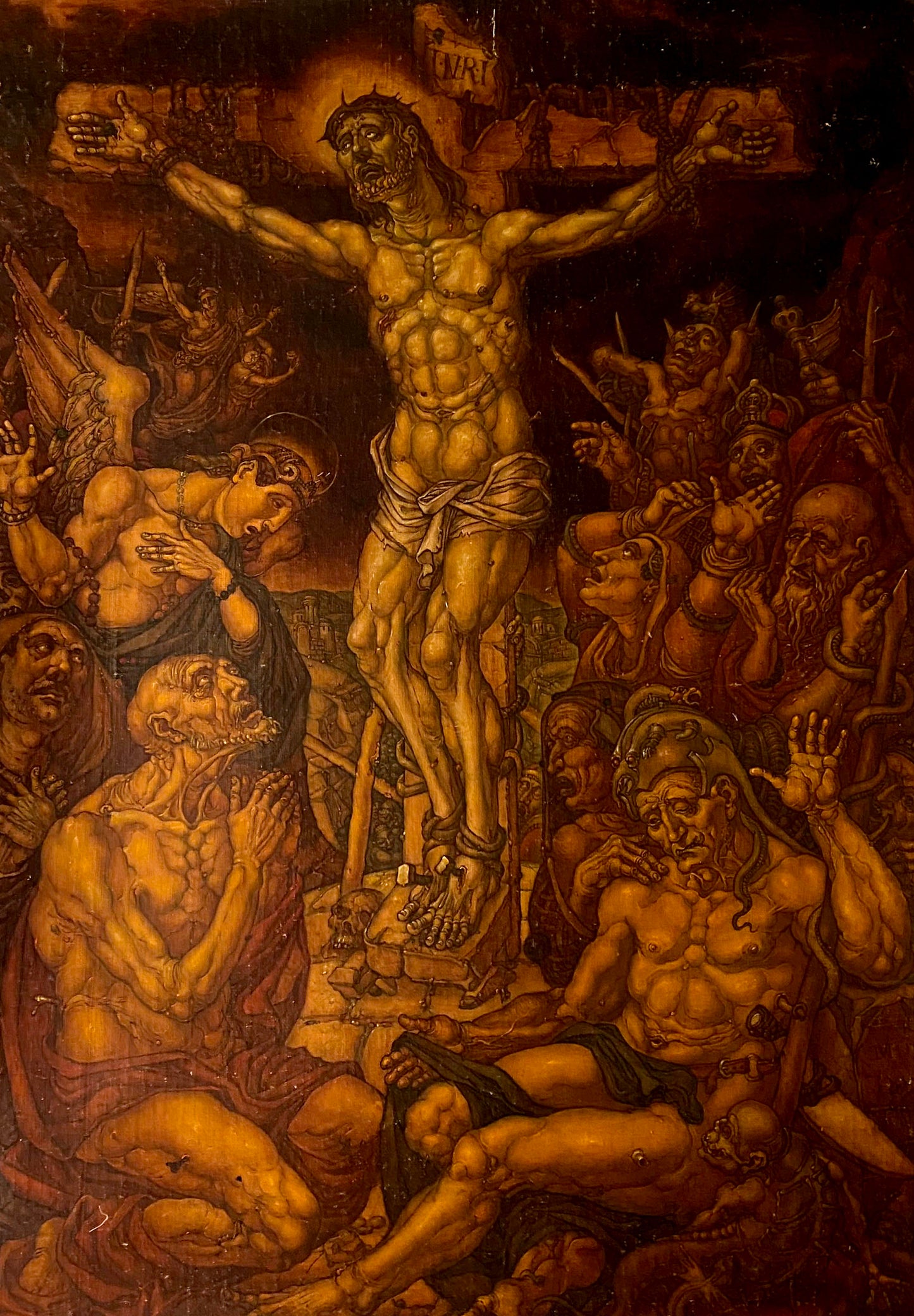 Dramatic oil painting of Jesus crucified by Litvinov Oleg Arkad’yevich