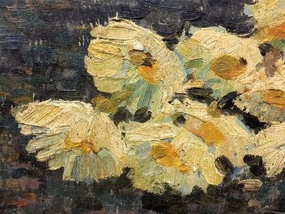 Textured oil painting of pale yellow daisies by Bakaev Sergey Ivanovich