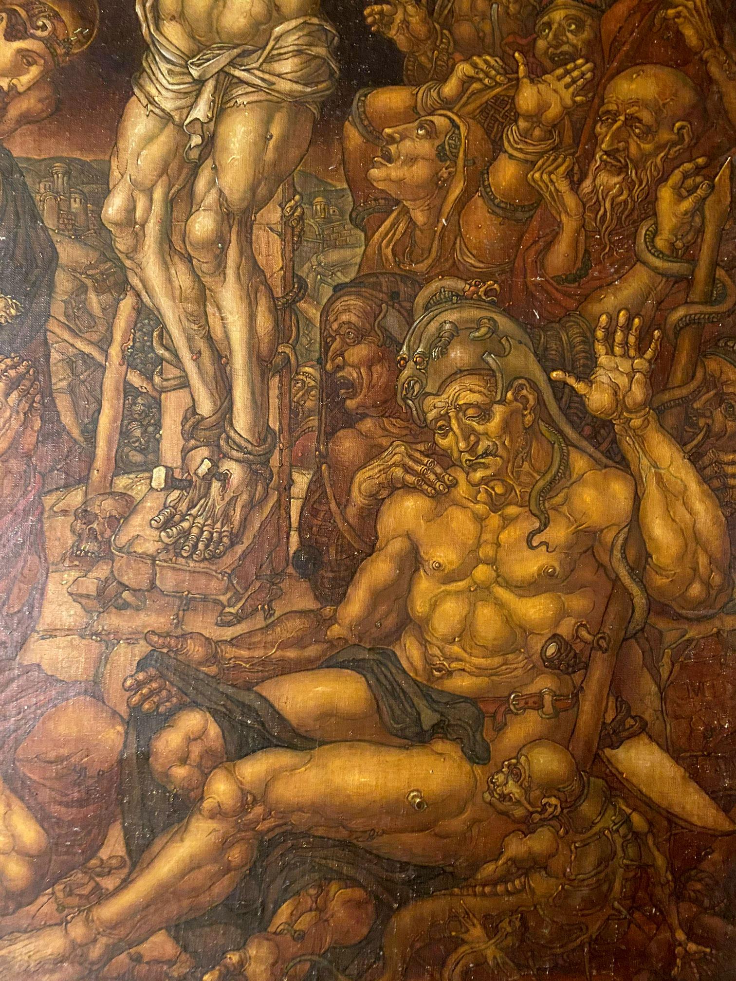 Detailed oil painting Calvary by Litvinov Oleg Arkad’yevich, muscular bearded figure in golden armor