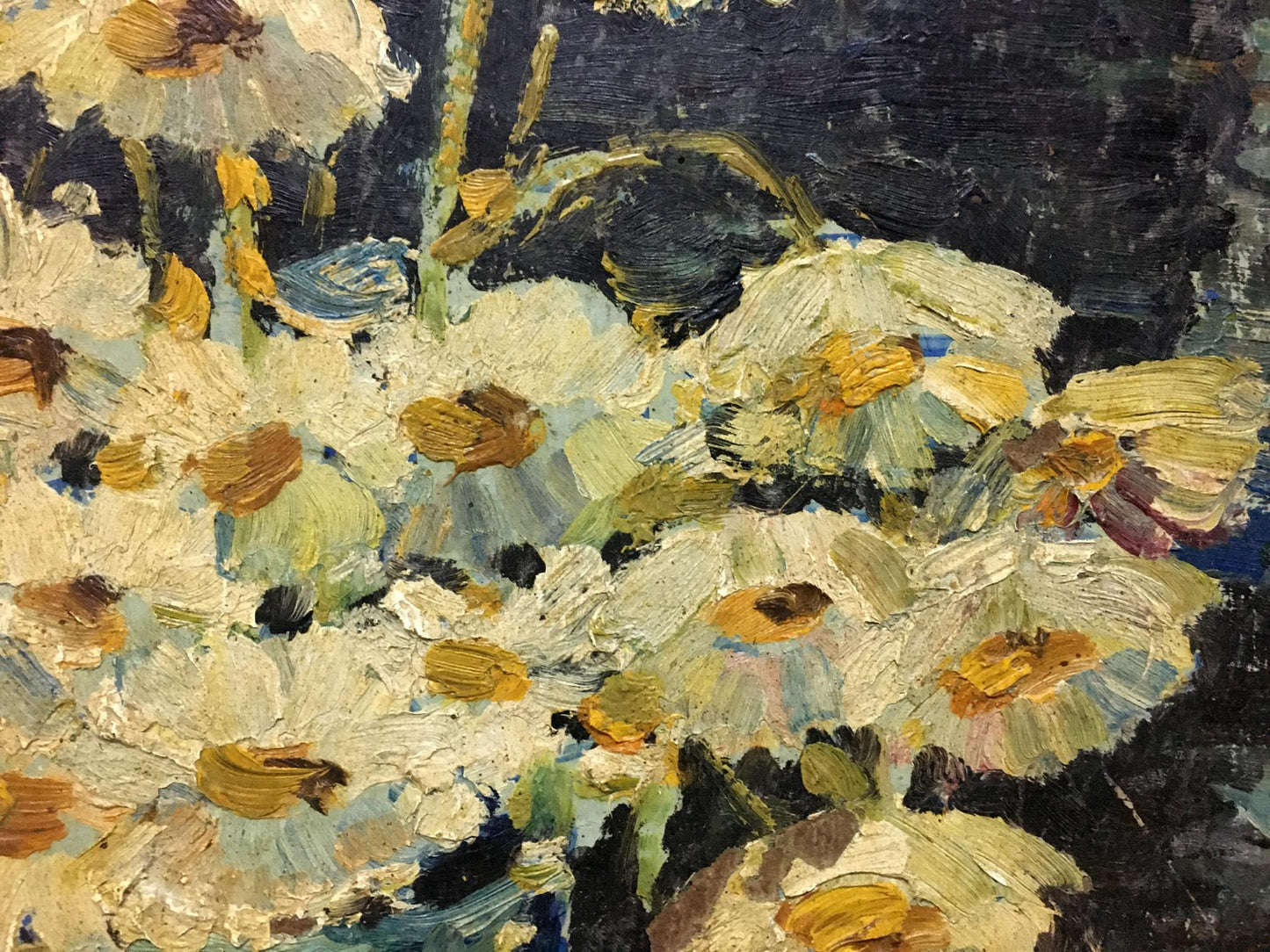 Textured impasto oil painting of white chamomile daisies by Bakaev Sergey Ivanovich