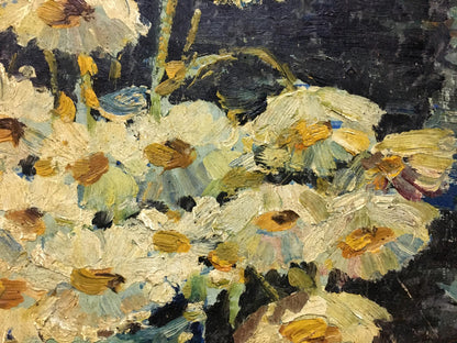 Textured impasto oil painting of white chamomile daisies by Bakaev Sergey Ivanovich