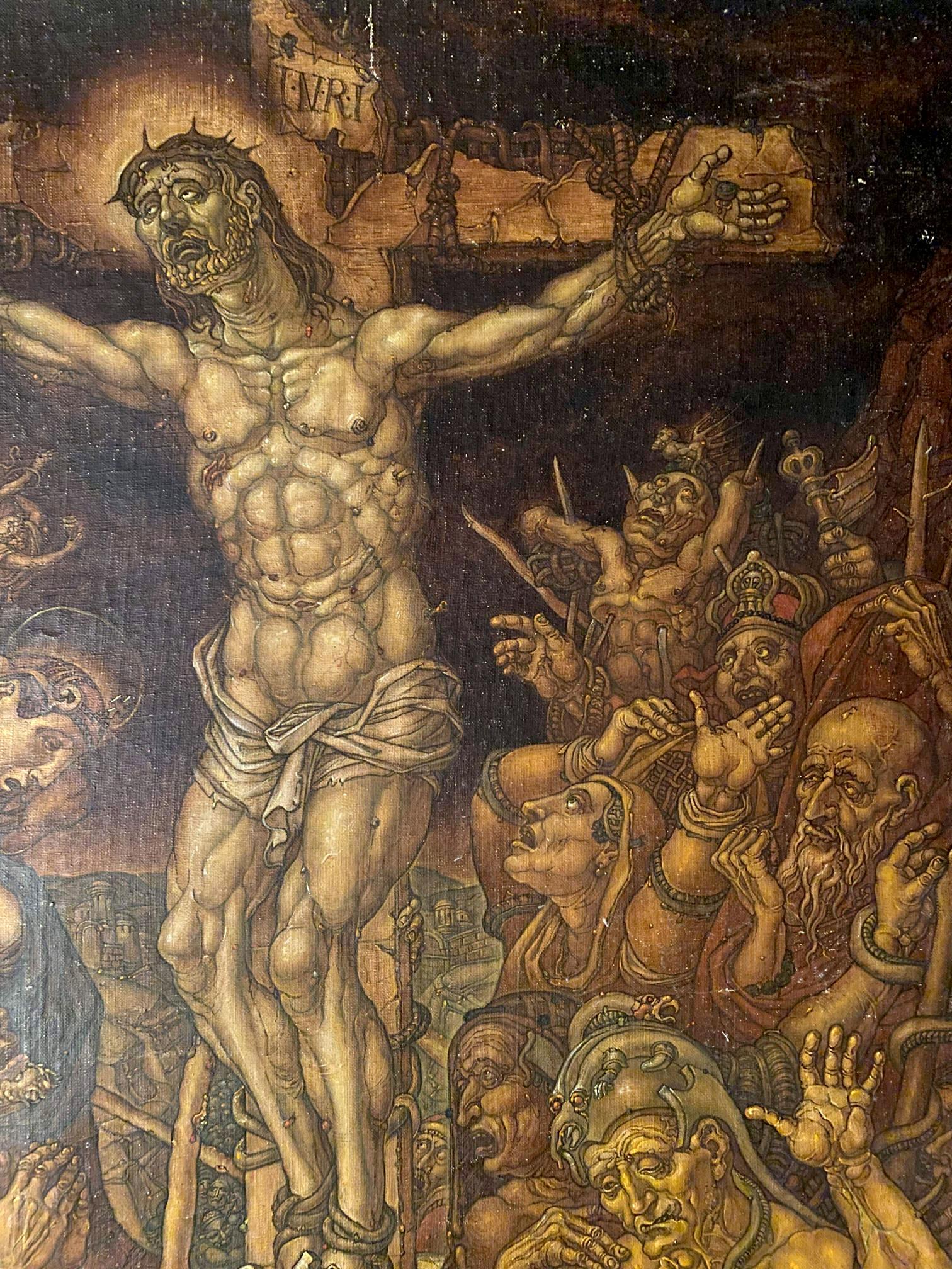20th century oil painting Calvary by Litvinov Oleg Arkad’yevich, muscular Christ on cross