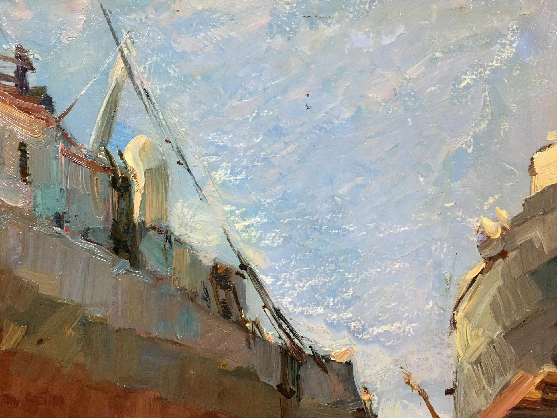 Oil painting of ship in port by Osipov Alexander Yakovlevich