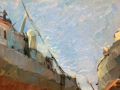 Oil painting of ship in port by Osipov Alexander Yakovlevich