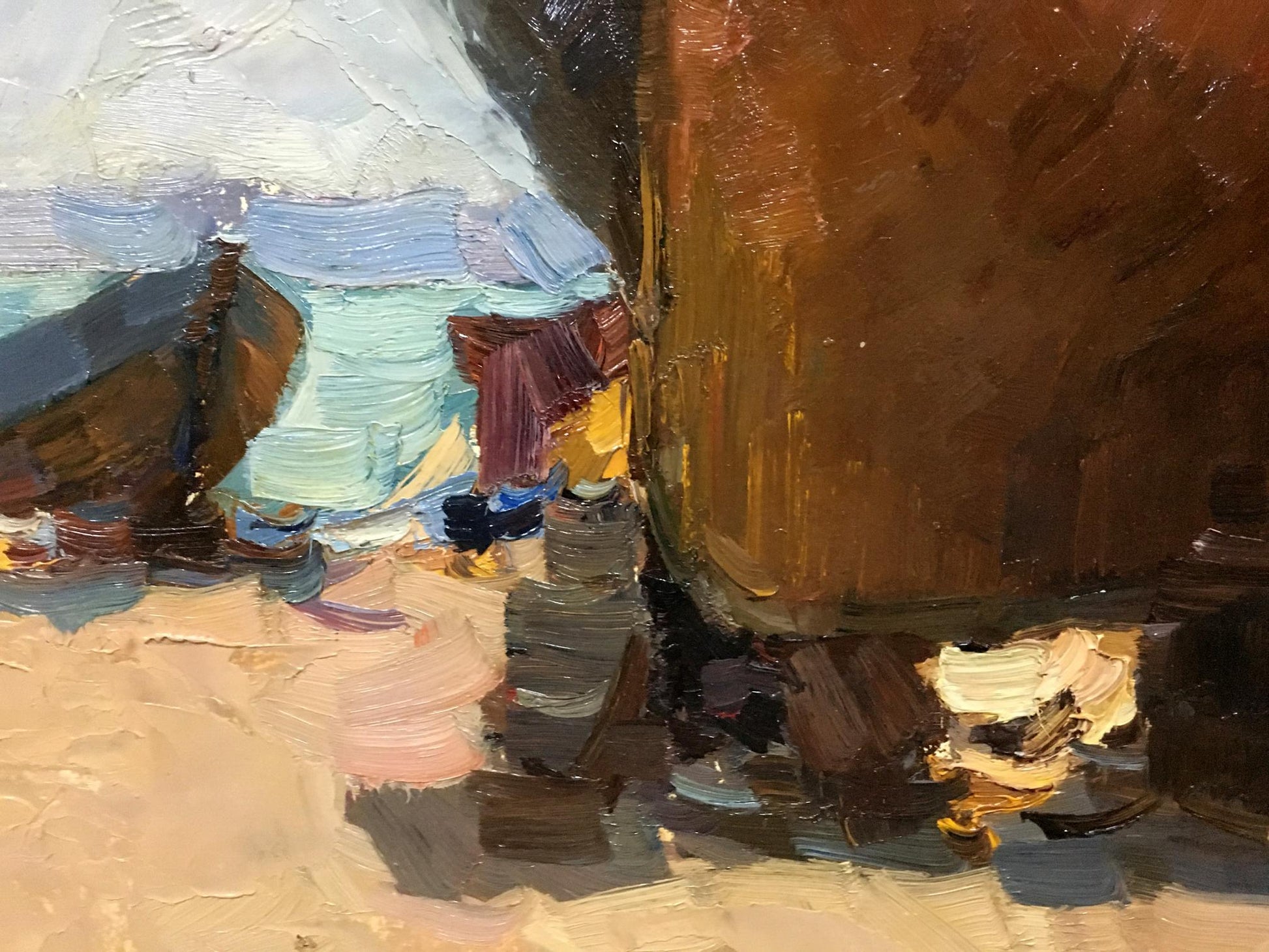 Textured impressionistic oil painting of ship in port by Osipov Alexander Yakovlevich