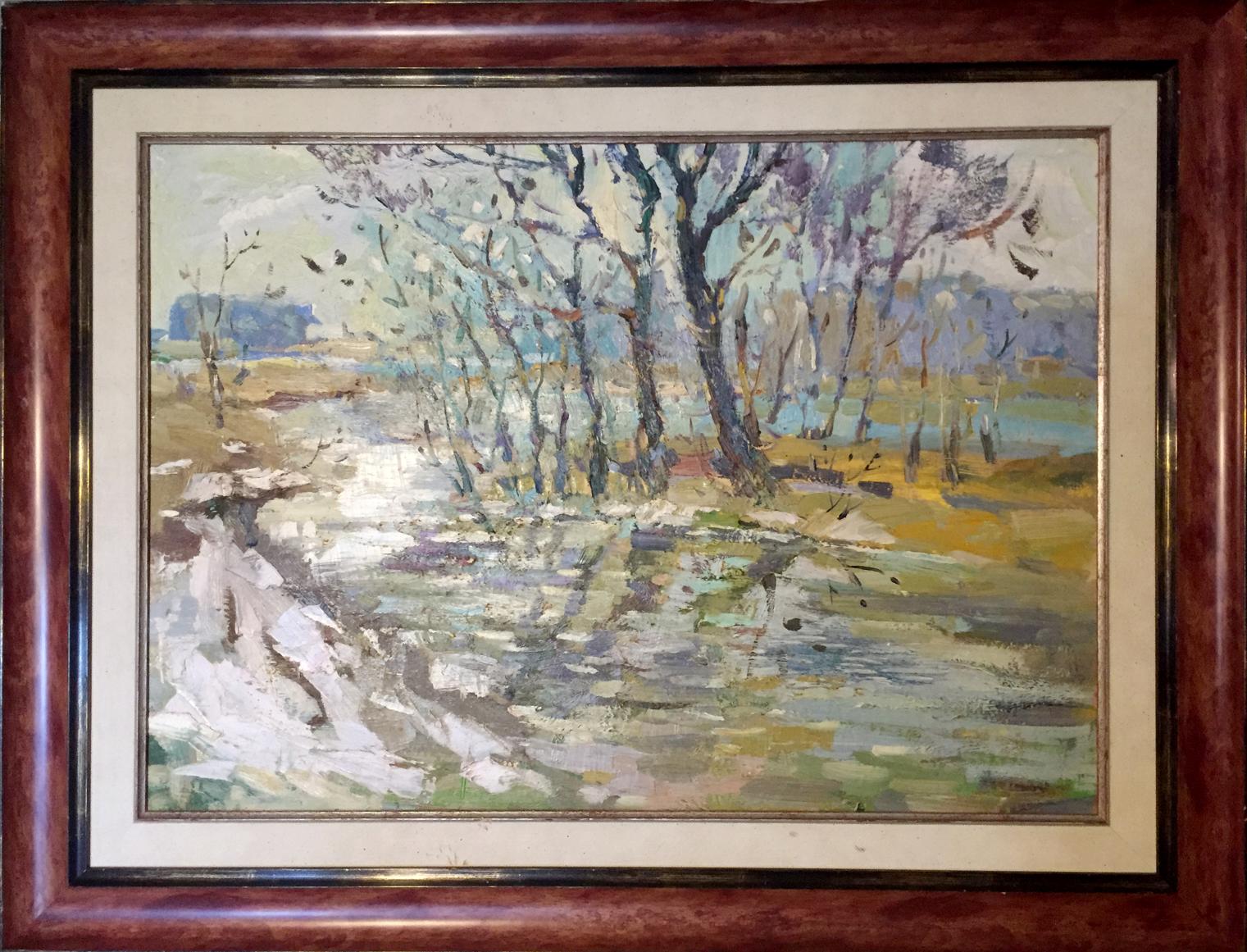 Oil painting Early spring by Egorov Boris Kuzmich, impressionist landscape in frame