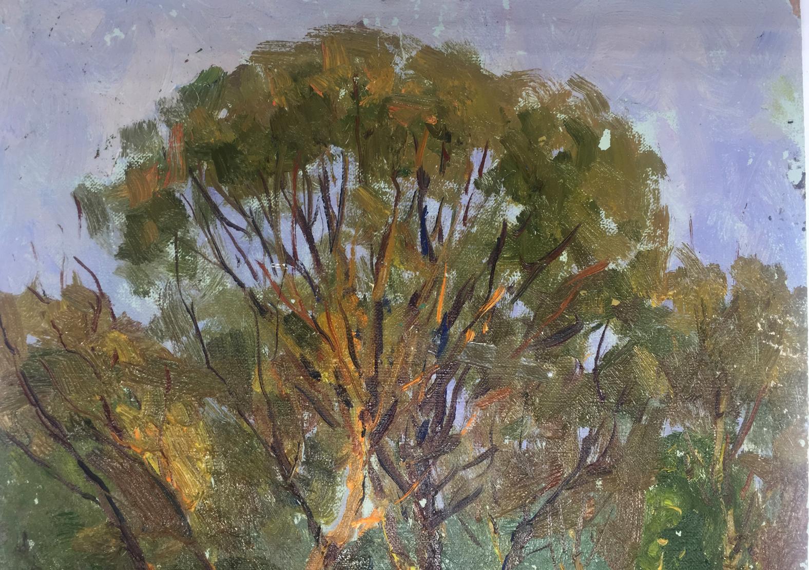 Oil painting In the forest by Demeshah Y. A. Kolotsyup, lush green tree