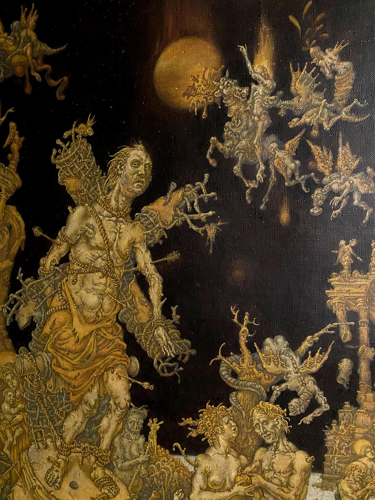 20th century oil painting of apocalypse by Oleg Arkad’yevich Saint Sebastian Litvinov