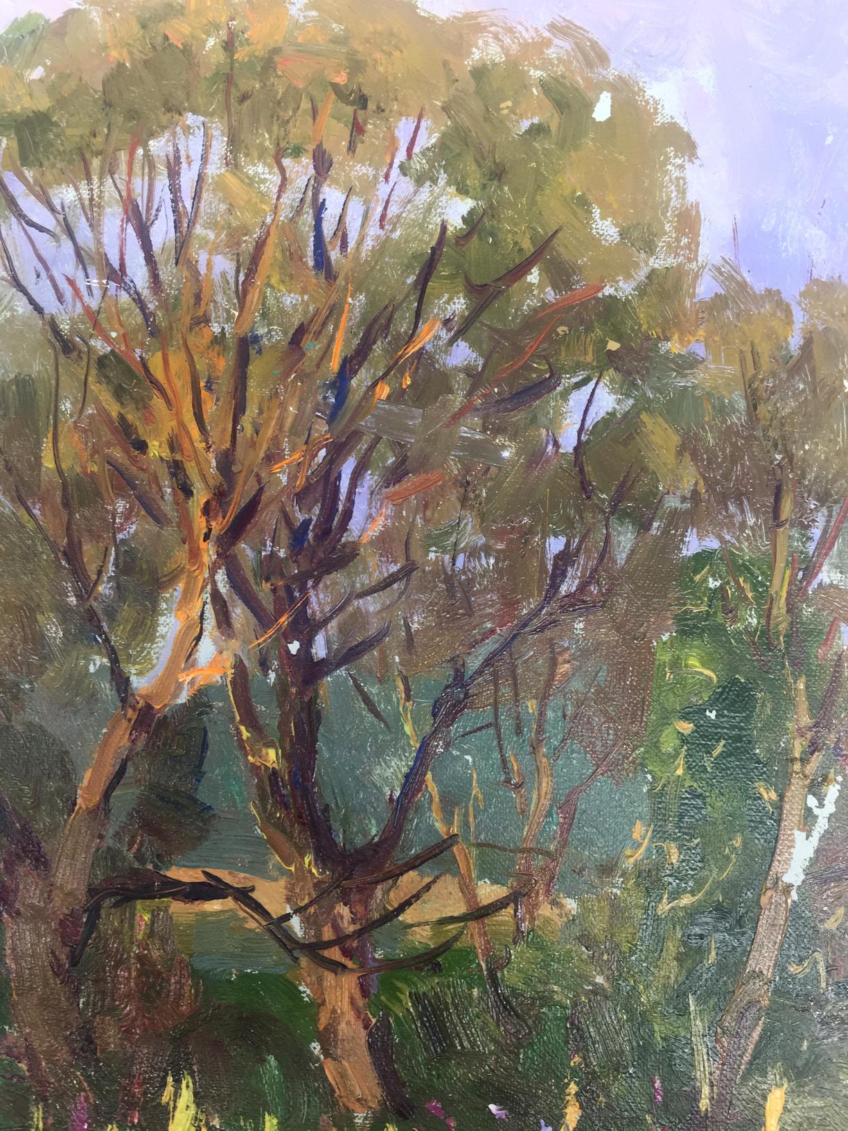 Oil painting In the Forest by Demeshah Y. A. Kolotsyup textured tree purple sky