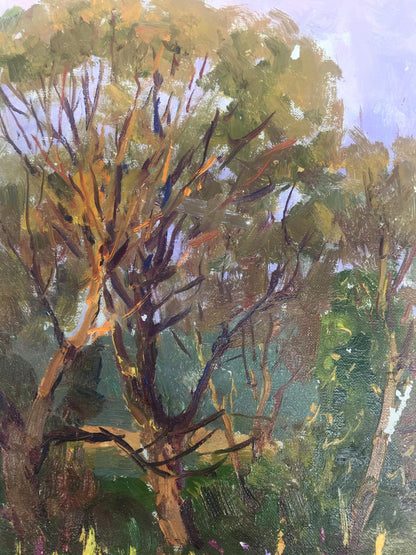 Oil painting In the Forest by Demeshah Y. A. Kolotsyup textured tree purple sky