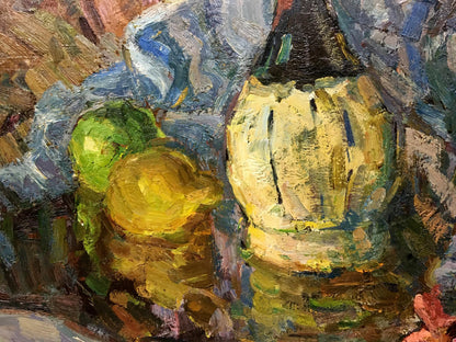 Oil painting by Stremsky Alexander Ivanovich: yellowish-green jug with citrus fruits