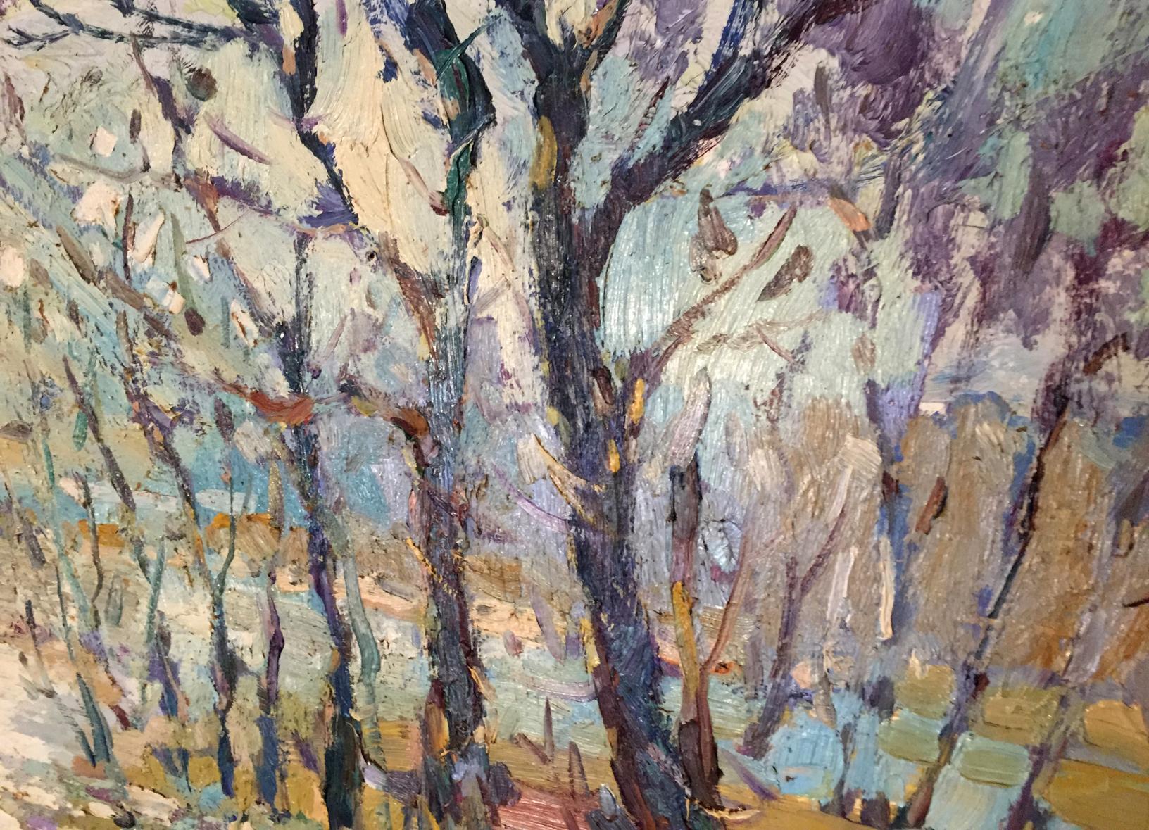 Oil painting Early spring by Egorov Boris Kuzmich, impressionist bare trees