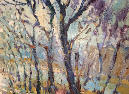 Oil painting Early spring by Egorov Boris Kuzmich, impressionist bare trees